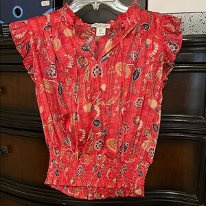 Rachel Zoe Orange Floral Ruffle Blouse